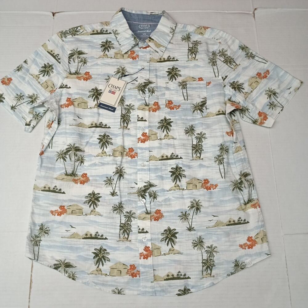 Chaps Seacoast Wash Chambray Woven Shirt Men's L White Sand